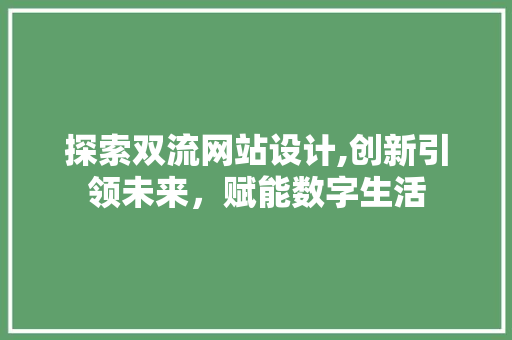 探索双流网站设计,创新引领未来，赋能数字生活 前端技术