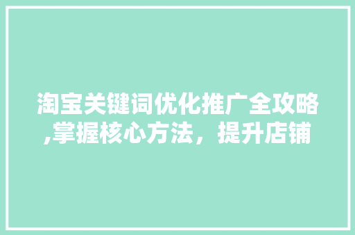 淘宝关键词优化推广全攻略,掌握核心方法，提升店铺流量与转化率