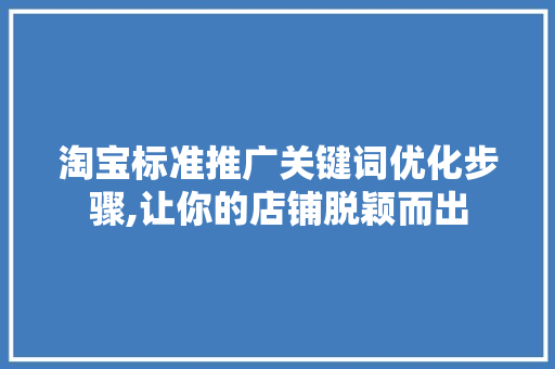 淘宝标准推广关键词优化步骤,让你的店铺脱颖而出