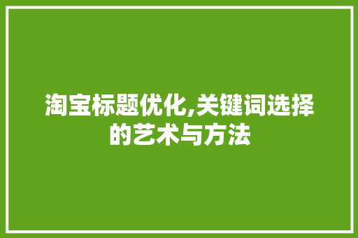 淘宝标题优化,关键词选择的艺术与方法