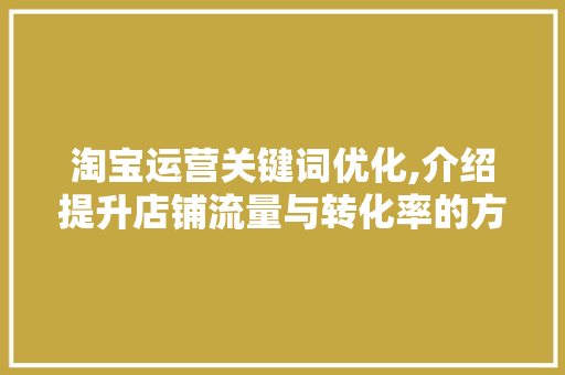 淘宝运营关键词优化,介绍提升店铺流量与转化率的方法