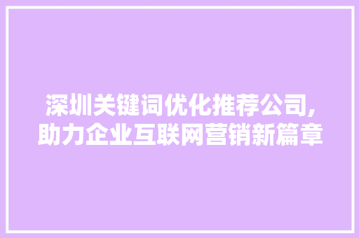深圳关键词优化推荐公司,助力企业互联网营销新篇章