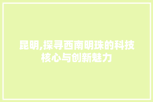昆明,探寻西南明珠的科技核心与创新魅力