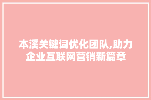 本溪关键词优化团队,助力企业互联网营销新篇章