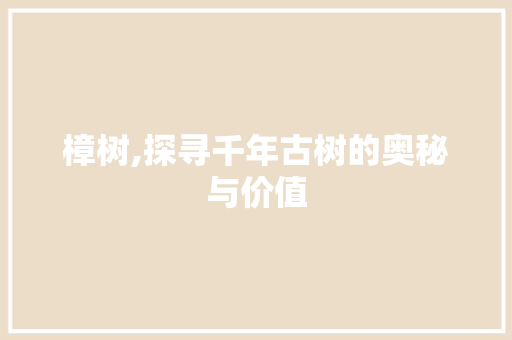 樟树,探寻千年古树的奥秘与价值