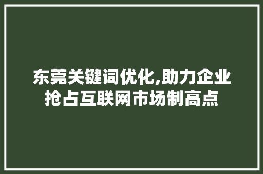 东莞关键词优化,助力企业抢占互联网市场制高点