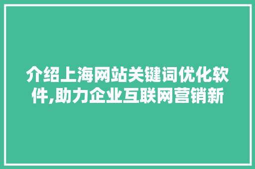介绍上海网站关键词优化软件,助力企业互联网营销新篇章