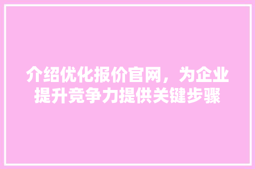 介绍优化报价官网，为企业提升竞争力提供关键步骤