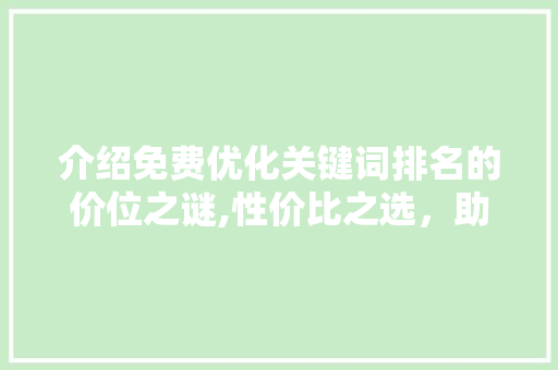 介绍免费优化关键词排名的价位之谜,性价比之选，助力企业腾飞