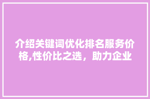 介绍关键词优化排名服务价格,性价比之选，助力企业腾飞