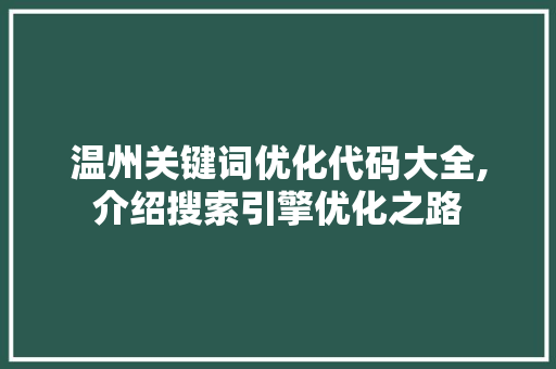 温州关键词优化代码大全,介绍搜索引擎优化之路