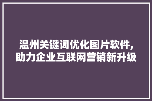温州关键词优化图片软件,助力企业互联网营销新升级