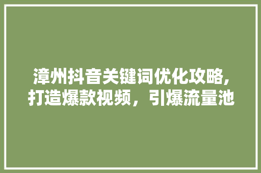 漳州抖音关键词优化攻略,打造爆款视频，引爆流量池！