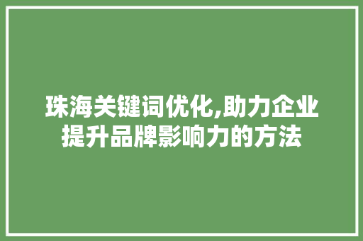 珠海关键词优化,助力企业提升品牌影响力的方法