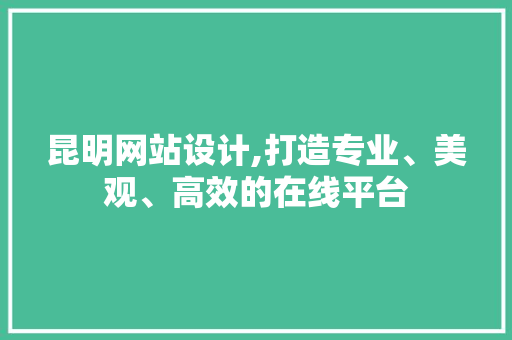 昆明网站设计,打造专业、美观、高效的在线平台