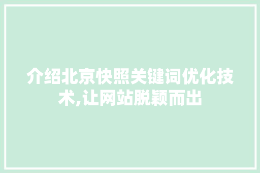 介绍北京快照关键词优化技术,让网站脱颖而出