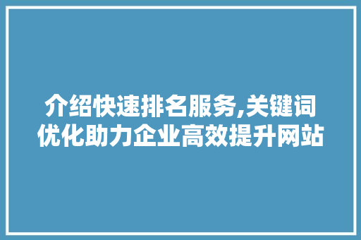 介绍快速排名服务,关键词优化助力企业高效提升网站排名