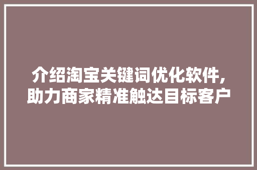 介绍淘宝关键词优化软件,助力商家精准触达目标客户 MySQL