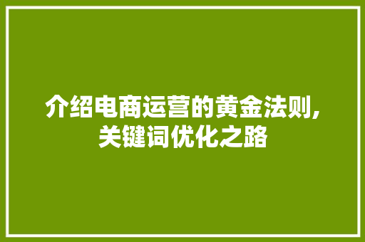 介绍电商运营的黄金法则,关键词优化之路
