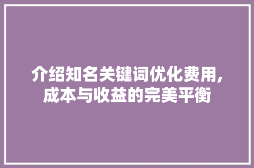 介绍知名关键词优化费用,成本与收益的完美平衡 后端技术