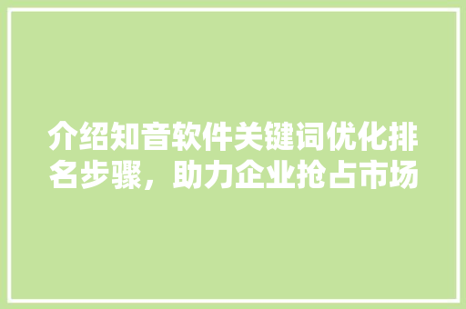 介绍知音软件关键词优化排名步骤，助力企业抢占市场先机 项目报告