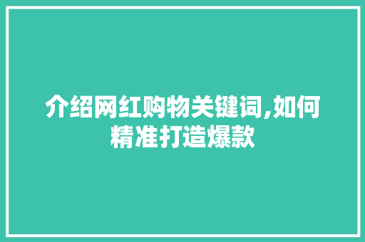 介绍网红购物关键词,如何精准打造爆款