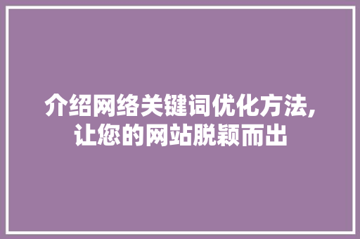 介绍网络关键词优化方法,让您的网站脱颖而出