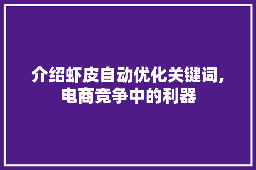 介绍虾皮自动优化关键词,电商竞争中的利器