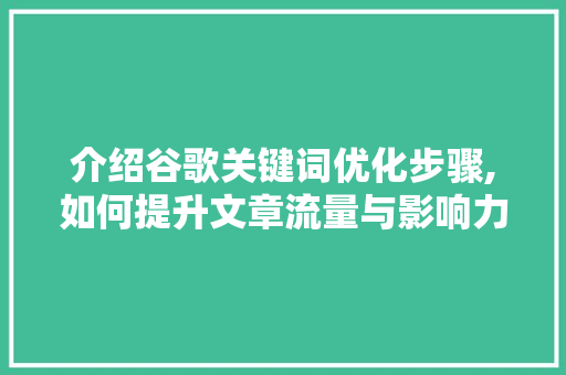 介绍谷歌关键词优化步骤,如何提升文章流量与影响力 项目报告