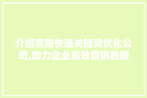 介绍贵阳快速关键词优化公司,助力企业高效营销的新引擎