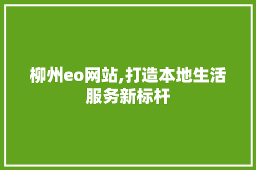 柳州eo网站,打造本地生活服务新标杆 市场营销范文