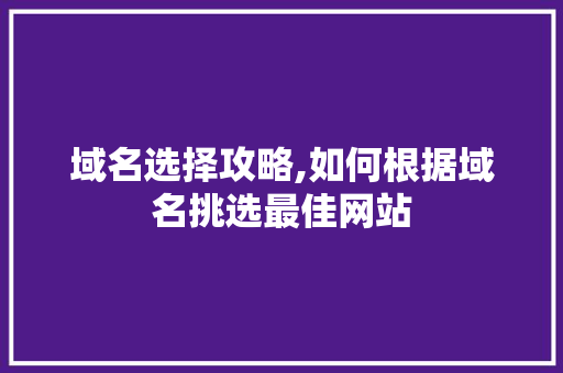 域名选择攻略,如何根据域名挑选最佳网站 缓存Redis