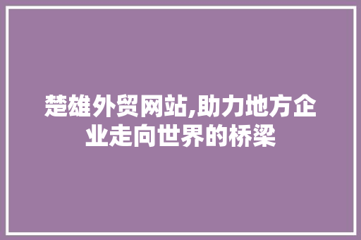 楚雄外贸网站,助力地方企业走向世界的桥梁 网站建设