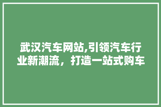 武汉汽车网站,引领汽车行业新潮流，打造一站式购车平台 MySQL