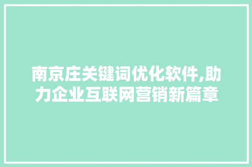 南京庄关键词优化软件,助力企业互联网营销新篇章