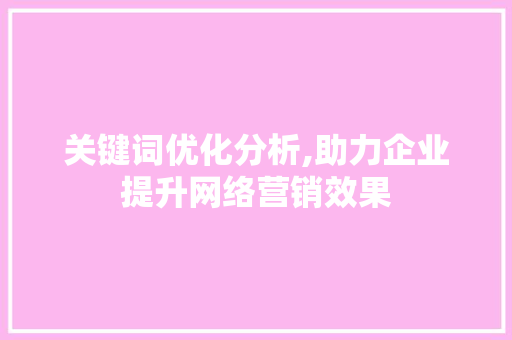 关键词优化分析,助力企业提升网络营销效果