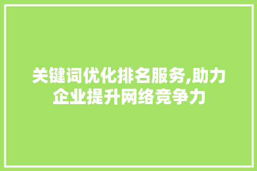 关键词优化排名服务,助力企业提升网络竞争力