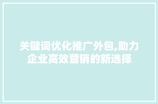 关键词优化推广外包,助力企业高效营销的新选择