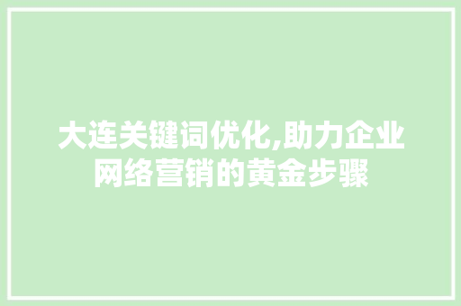 大连关键词优化,助力企业网络营销的黄金步骤 项目报告