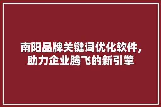 南阳品牌关键词优化软件,助力企业腾飞的新引擎