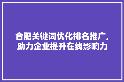 合肥关键词优化排名推广,助力企业提升在线影响力