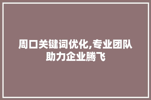 周口关键词优化,专业团队助力企业腾飞