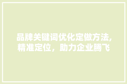 品牌关键词优化定做方法,精准定位，助力企业腾飞 缓存Redis