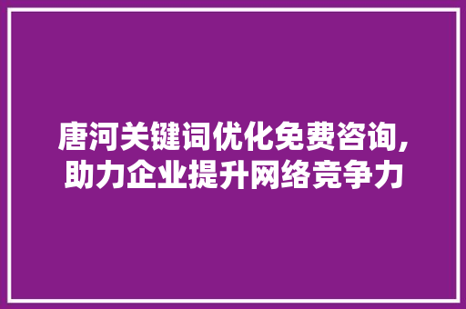 唐河关键词优化免费咨询,助力企业提升网络竞争力