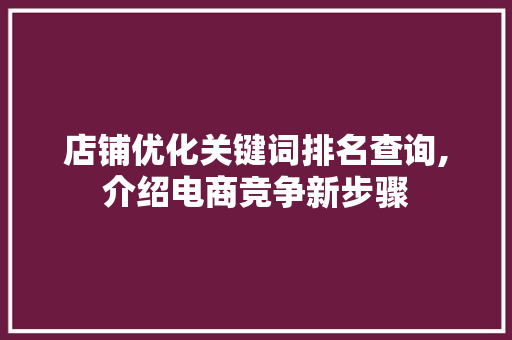 店铺优化关键词排名查询,介绍电商竞争新步骤