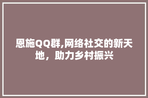 恩施QQ群,网络社交的新天地，助力乡村振兴