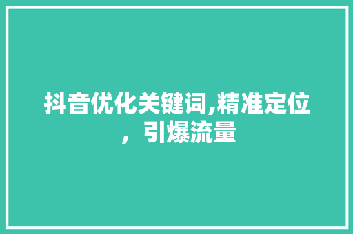 抖音优化关键词,精准定位，引爆流量