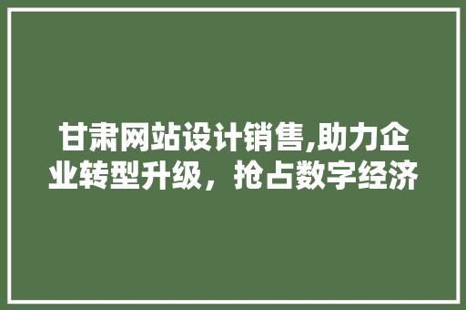 甘肃网站设计销售,助力企业转型升级，抢占数字经济发展先机 项目报告