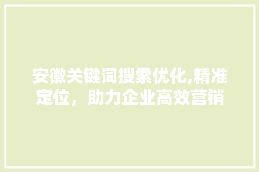 安徽关键词搜索优化,精准定位，助力企业高效营销