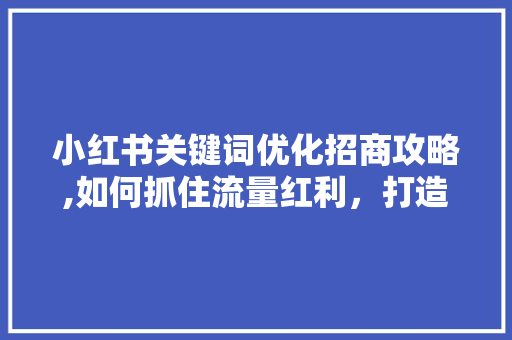 小红书关键词优化招商攻略,如何抓住流量红利，打造爆款产品